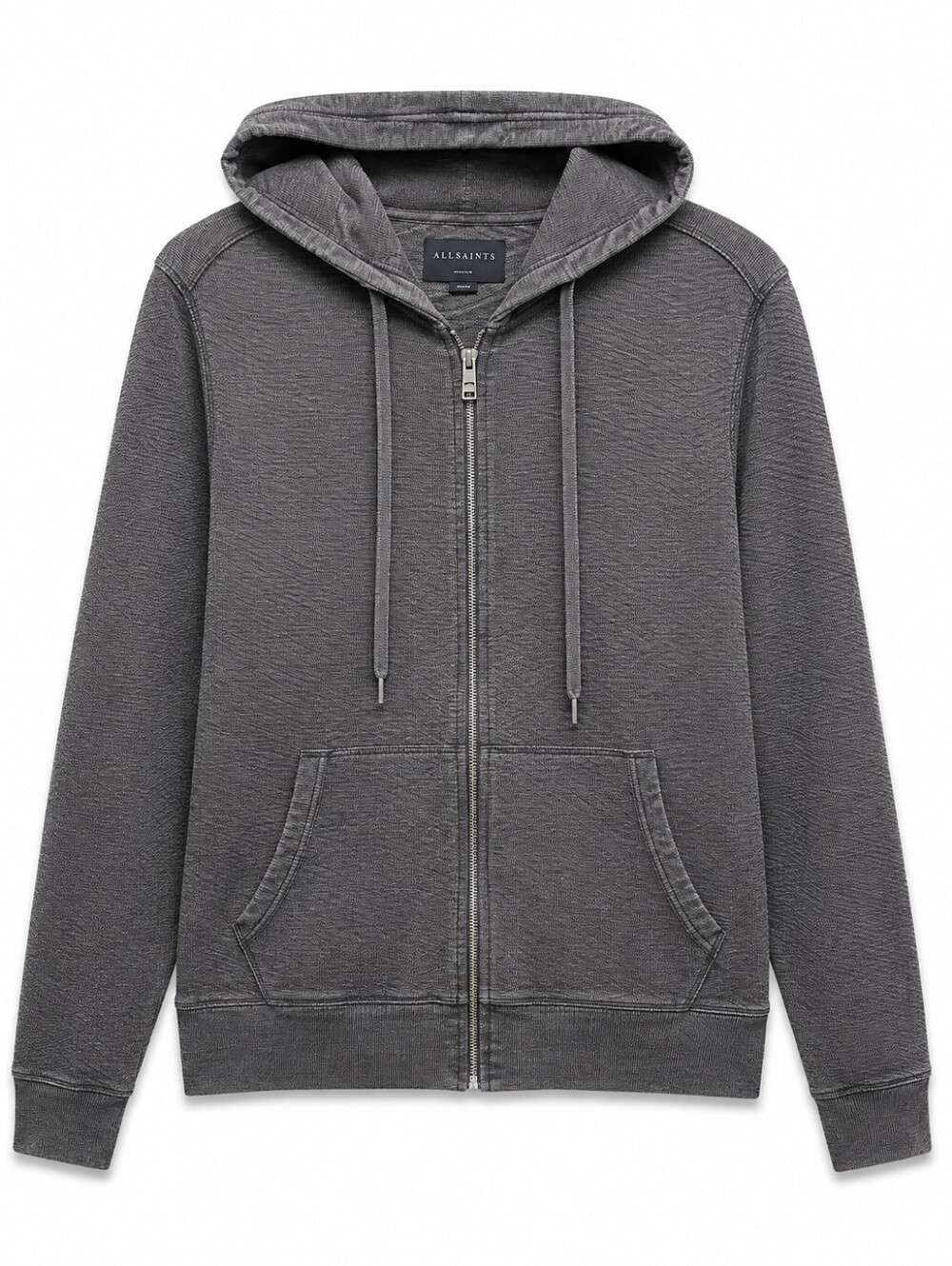 AllSaints Men's Charcoal Textured Zip Hoodie